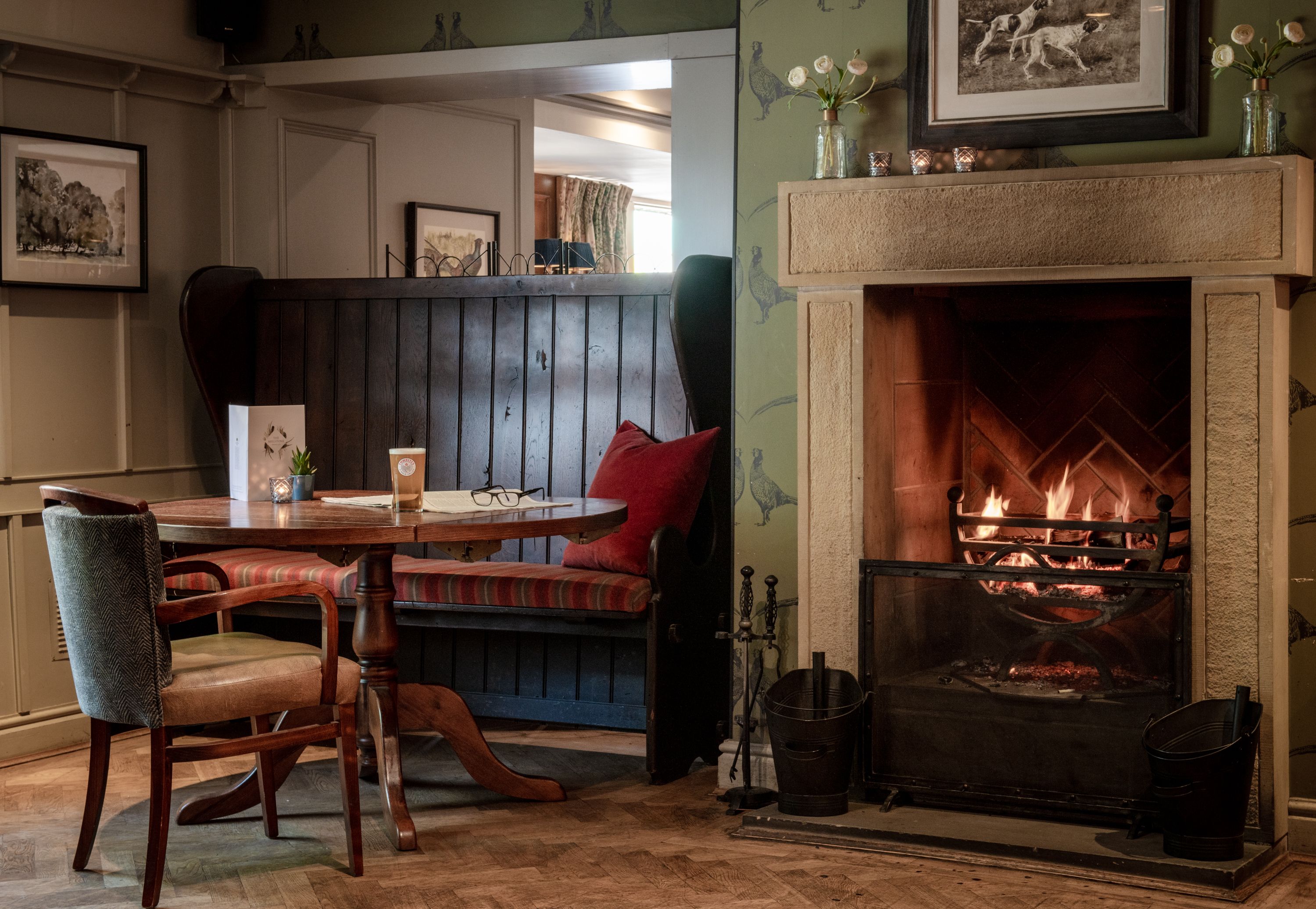 classic stone fireplace